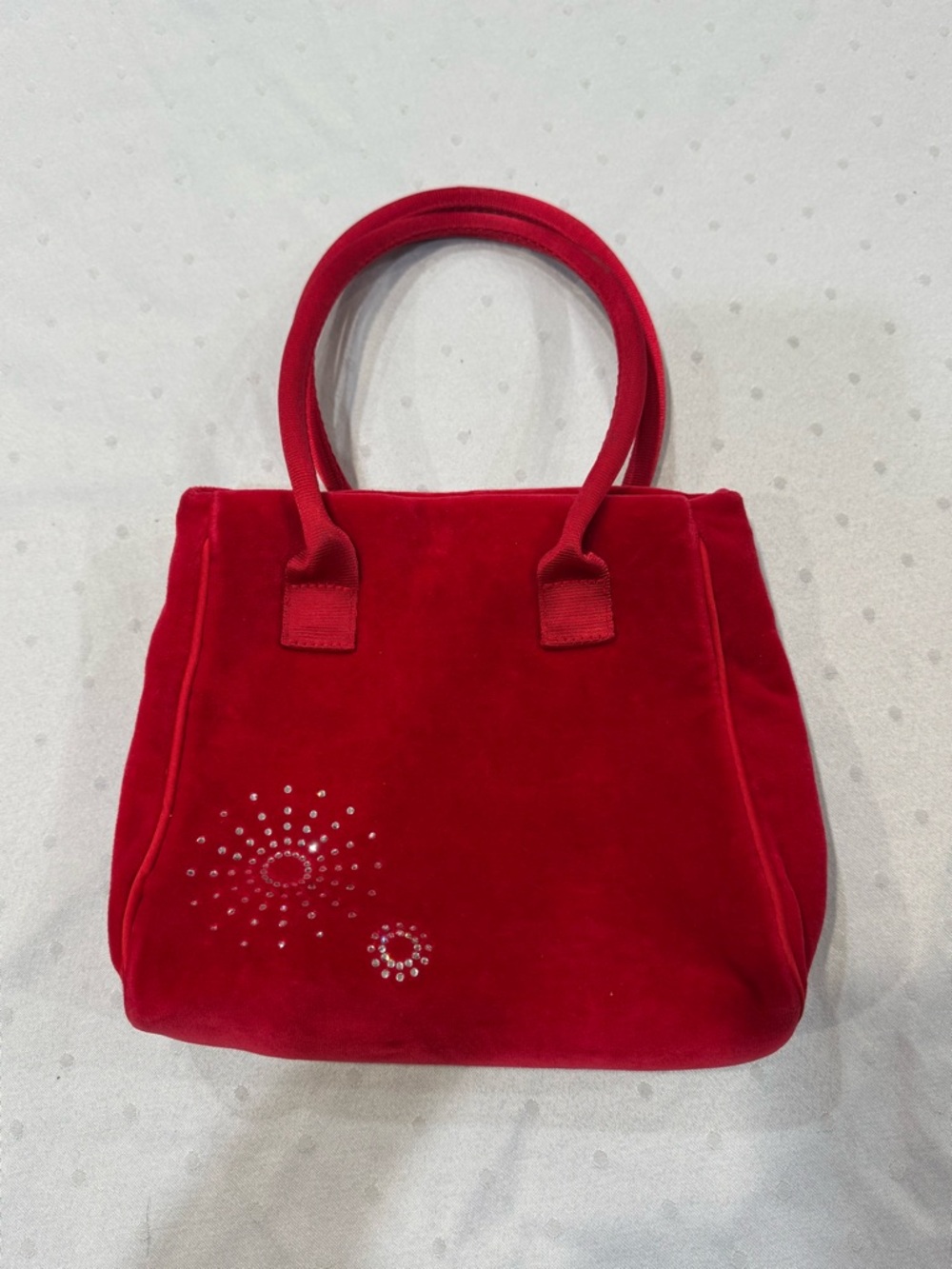 Y2K 90s authentic vintage Red Velvet mini Bag with Crystal Accent glam prom twee